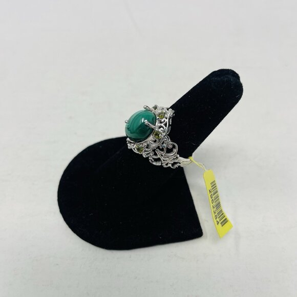 KARIS African Malachite/Simulated Peridot Size 7 Platinum Bond Brass Ring 5118 - Picture 3 of 6